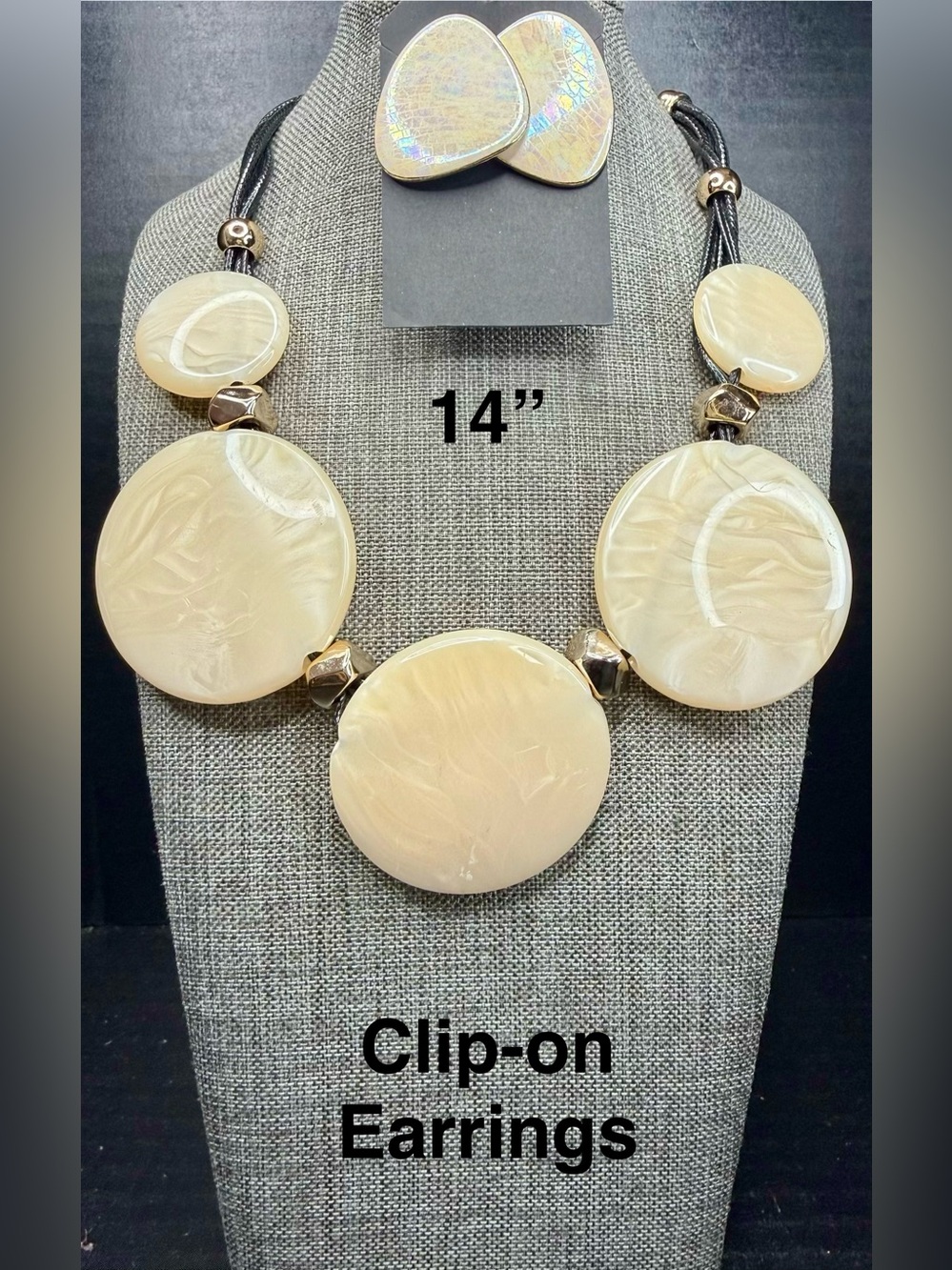 Women’s Cream Statement Necklace and Clip-On Earrings Set